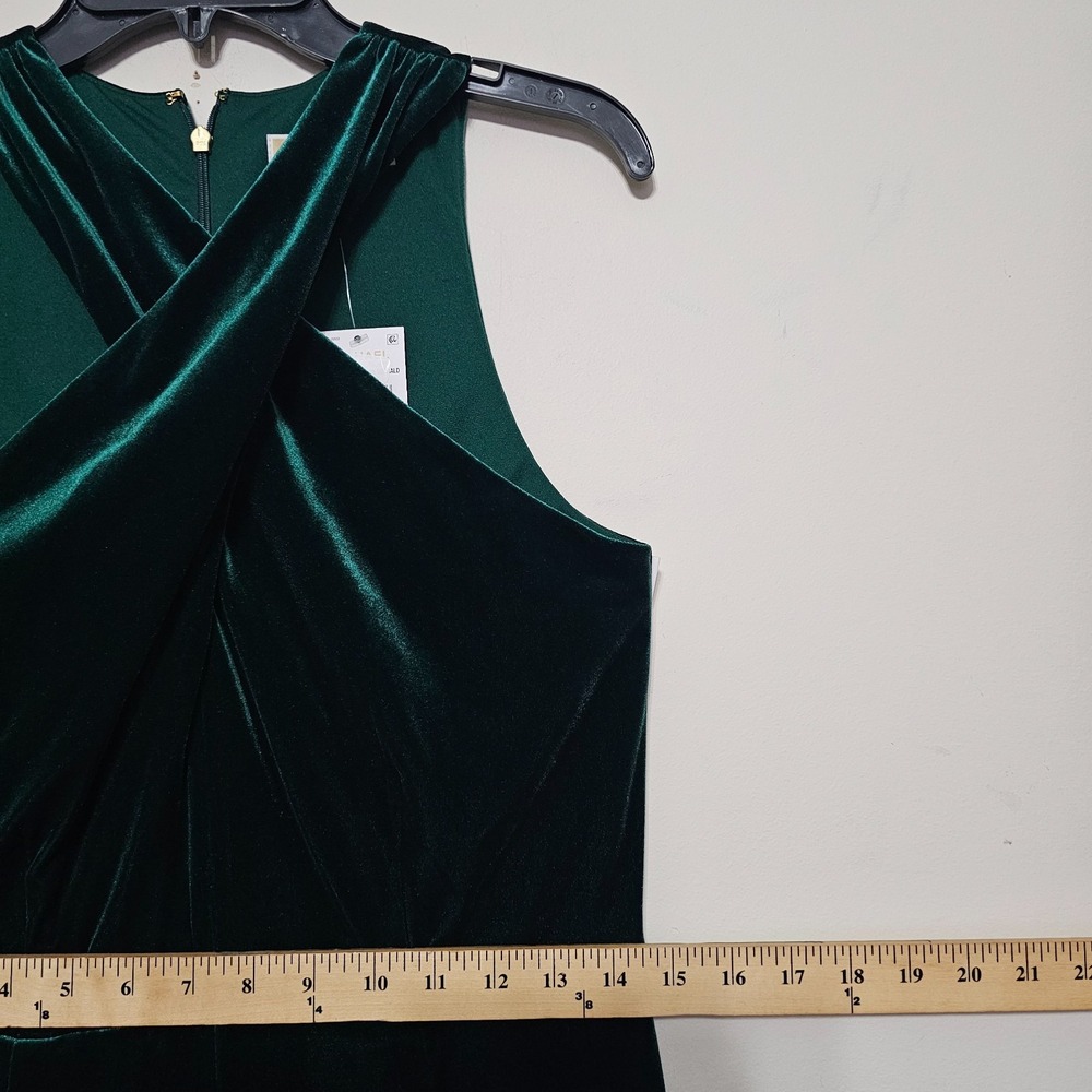Michael Kors Dress Medium Green Midi Sleeveless Sheath Halter Front Slit 1067 - Picture 4 of 9